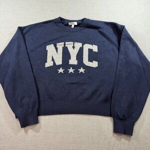 Orange Kiss Essentials NYC Sweater Womens L Navy Blue Excellent Graphic‎ Knit